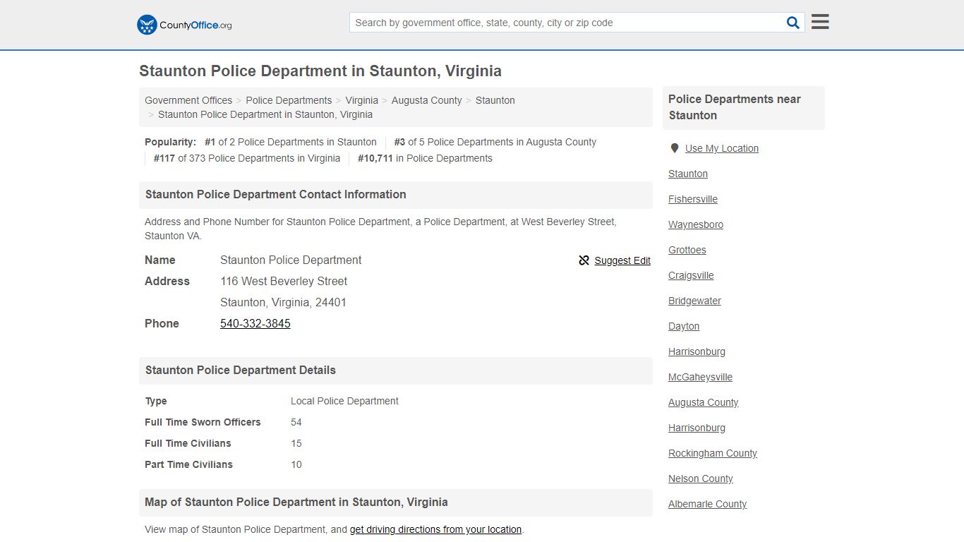 Staunton Police Department - Staunton, VA (Address and Phone)