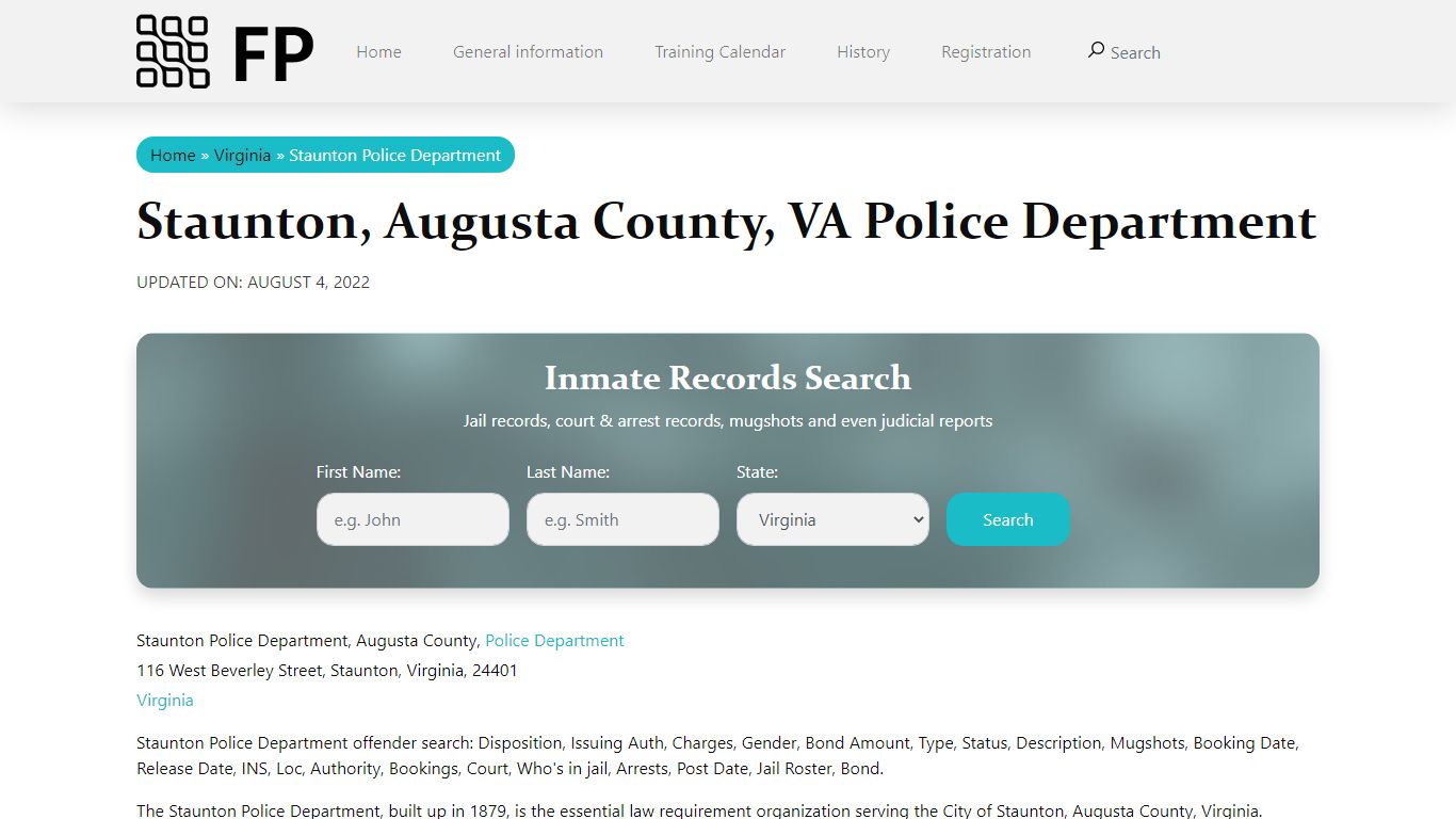 Staunton, VA Police - City Jail Inmates, Arrests